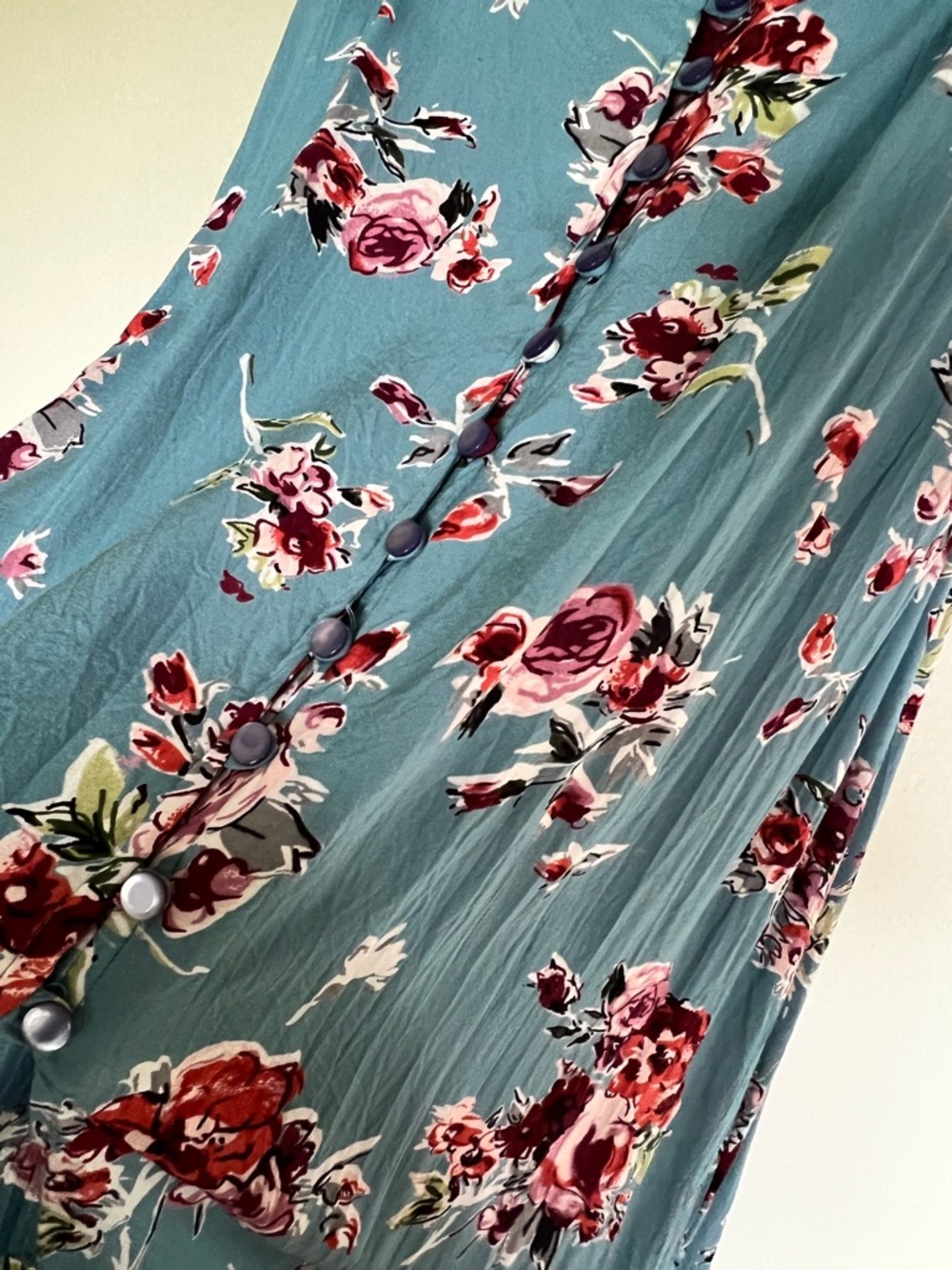 Angie Blue/Teal Floral Button-Front Maxi Skirt with Pink and Red Blooms Size M - Picture 3 of 5